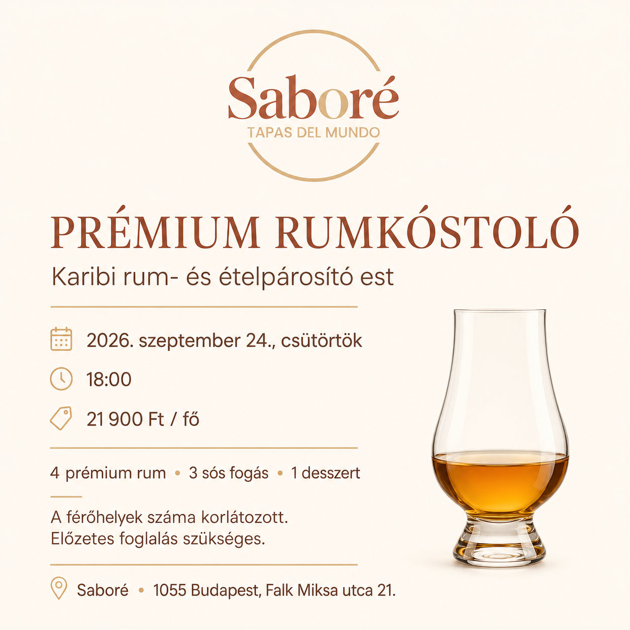 SABORÉ PRÉMIUM RUMKÓSTOLÓ Karibi rum- és ételpárosító est