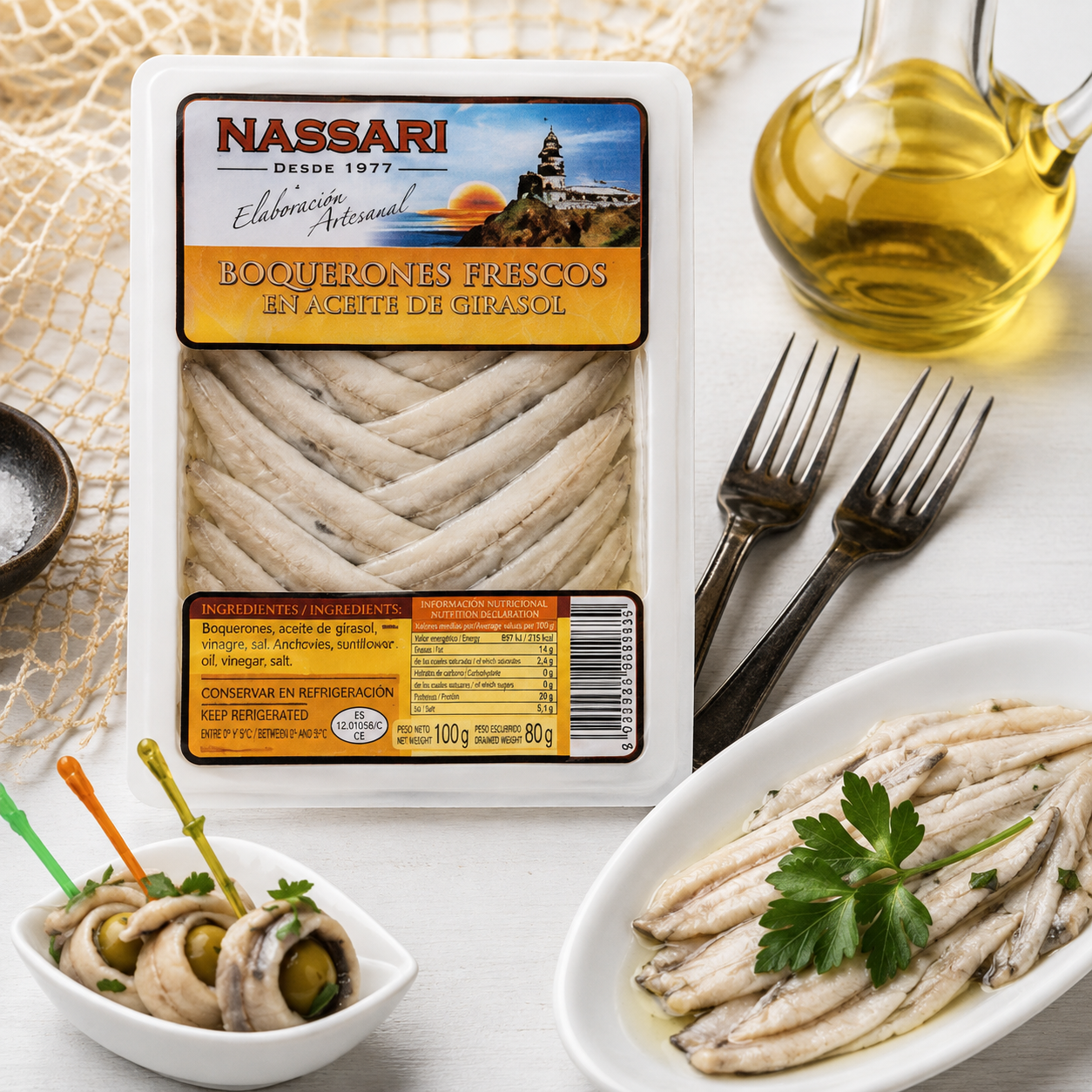 Nassari boquerones napraforgóolajban és ecetben – 80 g