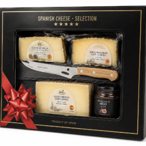 Spanyol sajtválogatás palatáblával, sajtkéssel és fügelekvárral – 480 g